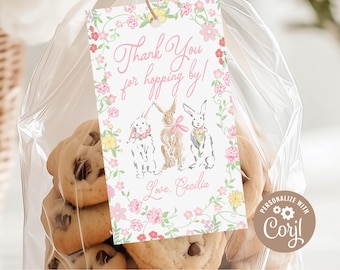 DIGITAL DOWNLOAD | Spring Bunny Favor Tags, Spring Floral Birthday Favor Tags | 2" x 3.5" Tag | Printable DIY, Corjl, Instant Download
