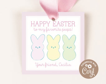 Easter Treat Tags | Pink Peeps Bunny, Easter Favor Tags | Treat Tags/Favor Tags | Instant Download, Printable DIY, Corjl