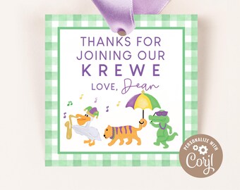 Mardi Gras Krewe Favor Tag | Printable Birthday Party Thank You (Digital Download)