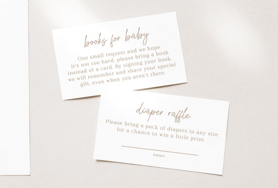 INSERT CARD | Neutral Baby Shower Invitation Insert, Books for Baby, Diaper Raffle | Printed Cards