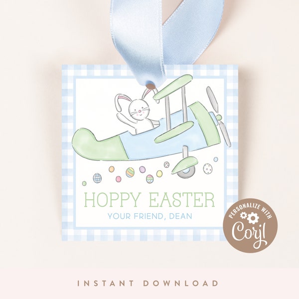 Easter Treat Tags | Bunny Airplane, Easter Favor Tags | Treat Tags/Favor Tags | Instant Download, Printable DIY, Corjl