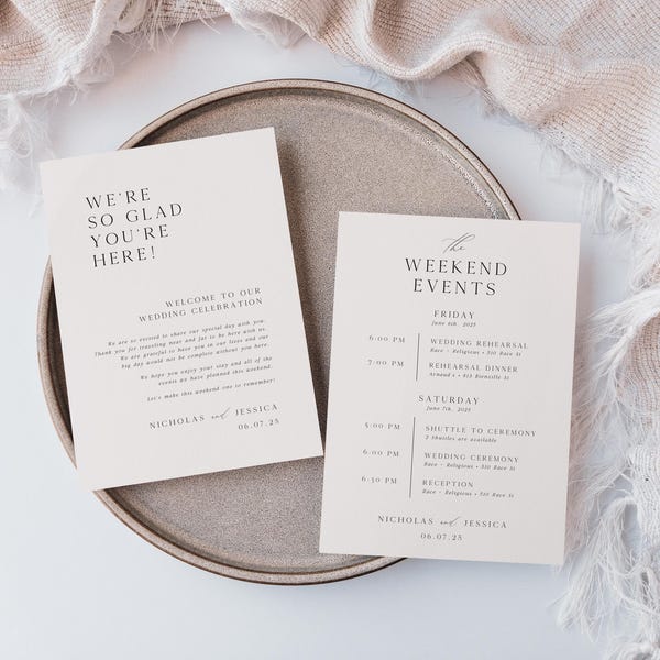 WEDDING ITINERARY | Custom Itinerary Cards, Wedding Itineraries, Printed Wedding Itinerary | Printed Cards 5" X 7"