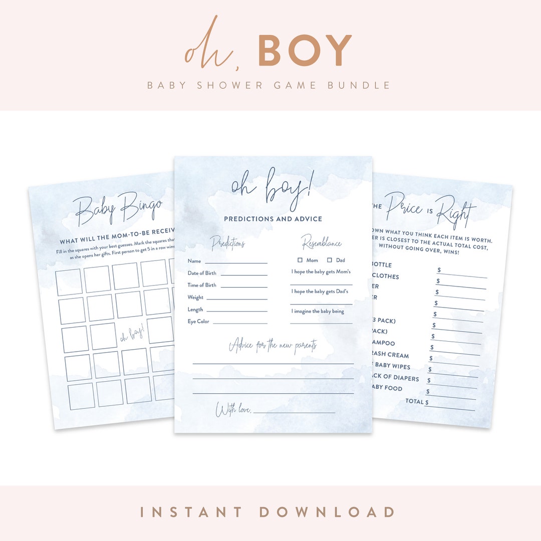 INSTANT DOWNLOAD | Oh Boy Printable Baby Shower Game Bundle | DIY ...