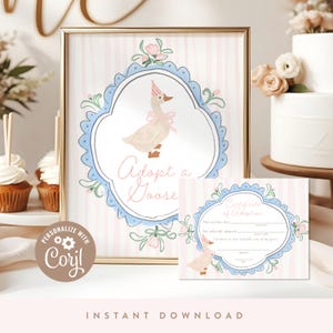 Adopt a Goose Sign and Certificate Card, Pink & Blue, Silly Goose Birthday Sign 8x10 | Printable DIY, Corjl | DIGITAL DOWNLOAD