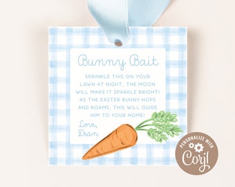 Easter Bunny Bait Treat Tags | Blue Bunny Bait Easter Favor Tags | Treat Tags/Favor Tags | Instant Download, Printable DIY, Corjl