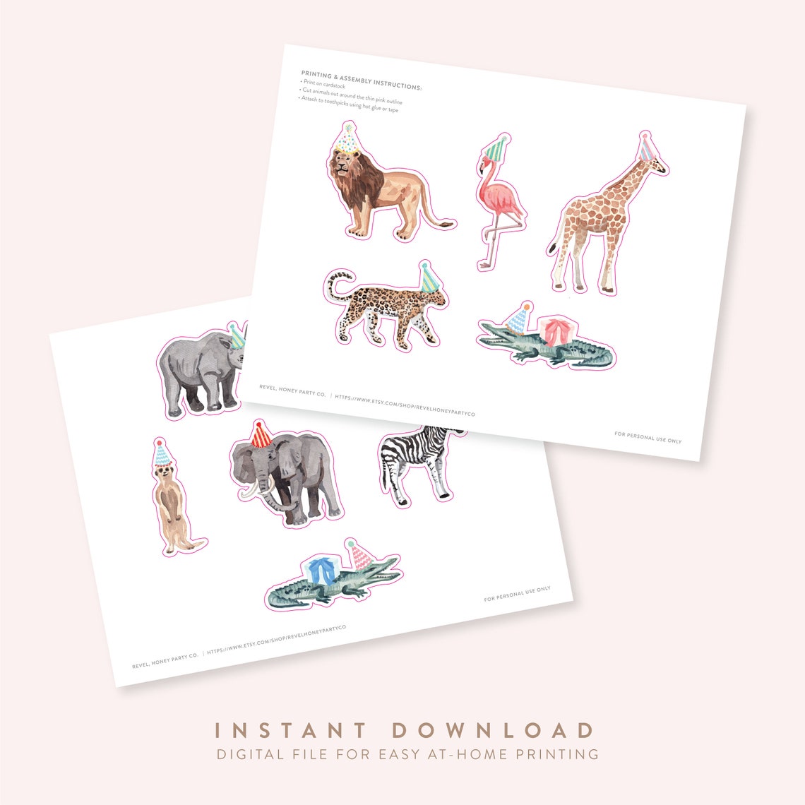 Party Animals Birthday Cake Toppers Cupcake Topper Kit - Etsy