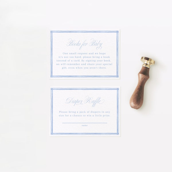 PRINTED INSERT CARD | Baby Boy Classic Monogram Shower Invitation Insert, Books for Baby, Diaper Raffle | Printed Cards