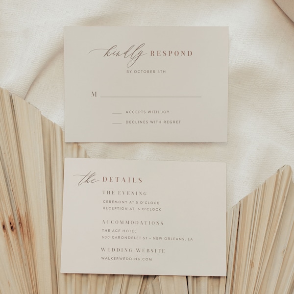 2 | INSERT CARD | Minimal Wedding Invitation Suite, RSVP Card, Details Card | Printed Cards