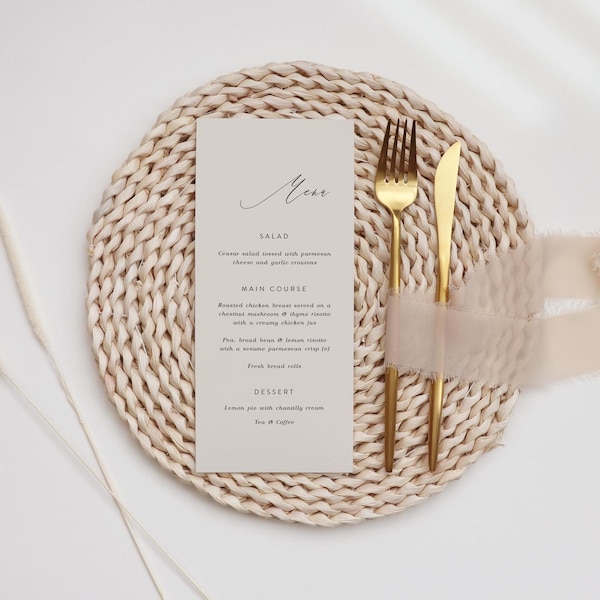 Modern Wedding Menu Cards | Luxe Printed 4x9 Cards