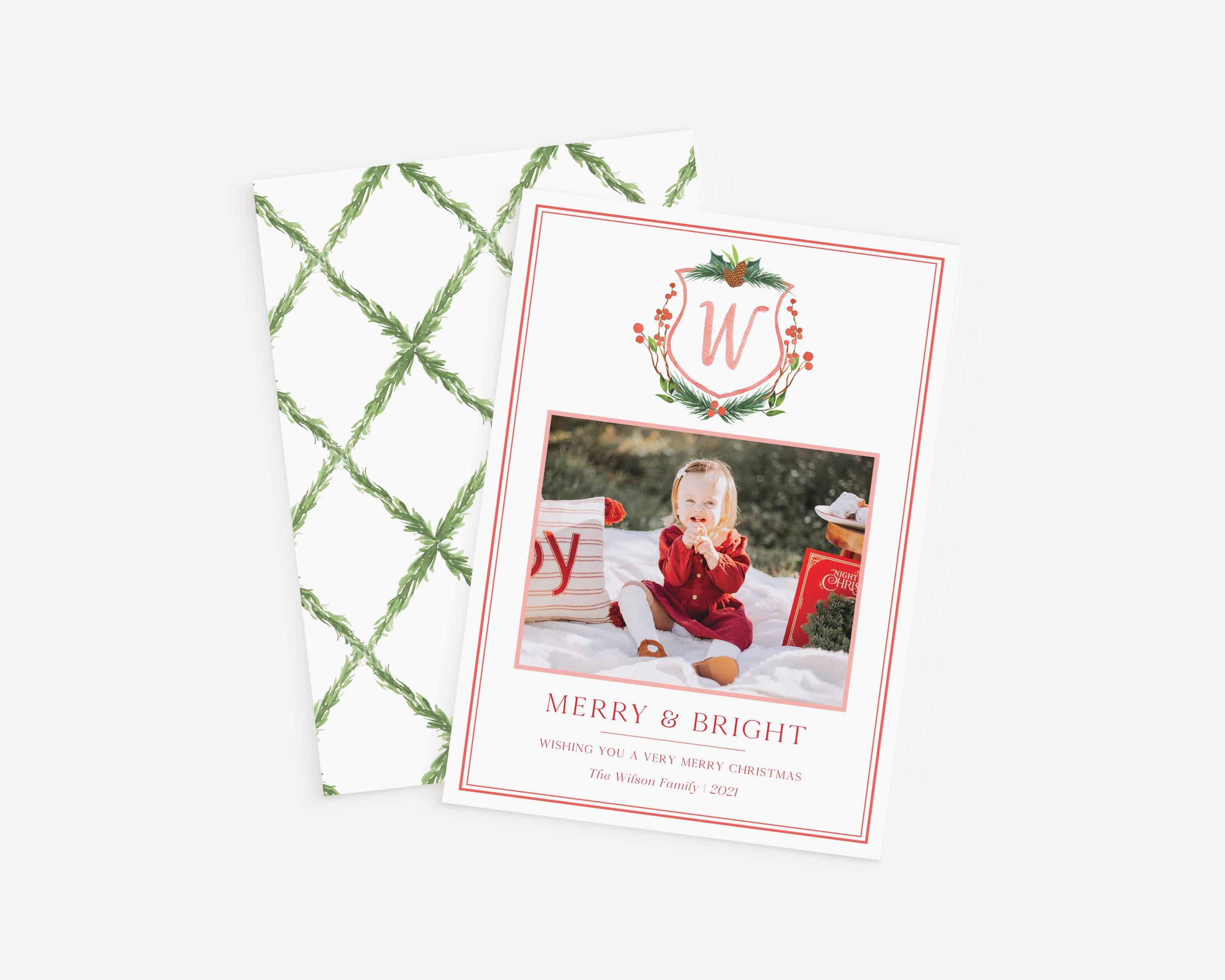 Monogram Crest Holiday Card Classic Holiday Card With - Etsy