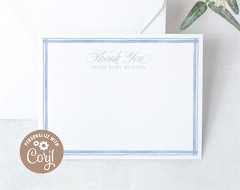 DIGITAL DOWNLOAD | Baby Boy Classic Baby Shower Thank You Note Card, Personalized Note Card | | Printable DIY, Corjl