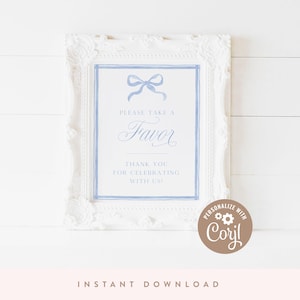 Blue Bow Favor Sign | Baby Shower Decor (Digital Download)