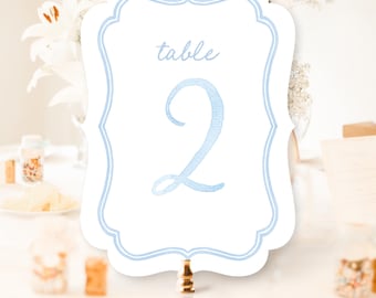 Watercolor Crest Die Cut Table Number Cards 5x7, Printed Single or Double Sided