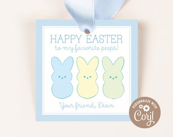 Easter Treat Tags | Blue Peeps Bunny Easter Favor Tags | Treat Tags/Favor Tags | Instant Download, Printable DIY, Corjl