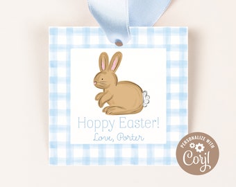 Easter Treat Tags | Easter Bunny Favor Tags, Blue Gingham | Treat Tags/Favor Tags | Instant Download, Printable DIY, Corjl