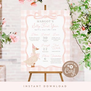 One Silly Goose Birthday Milestone Poster 16 x 20 | Digital, Pink Gingham 1st Birthday Milestone Sign | Corjl | DIGITAL DOWNLOAD