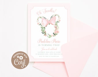 DIGITAL DOWNLOAD | Oh Twodles Birthday Invitation, Second Birthday Invitation, Floral, Garden Party, Minnie Mouse | Printable DIY, Corjl