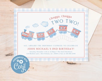 Train Second Birthday Invitation, Boys Birthday Invitation, Watercolor Train | Chugga Chugga Two-Two (Digital Download)