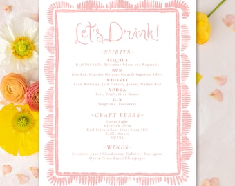 Whimsical Watercolor Bar Menu, Pink Drink Sign (8x10)