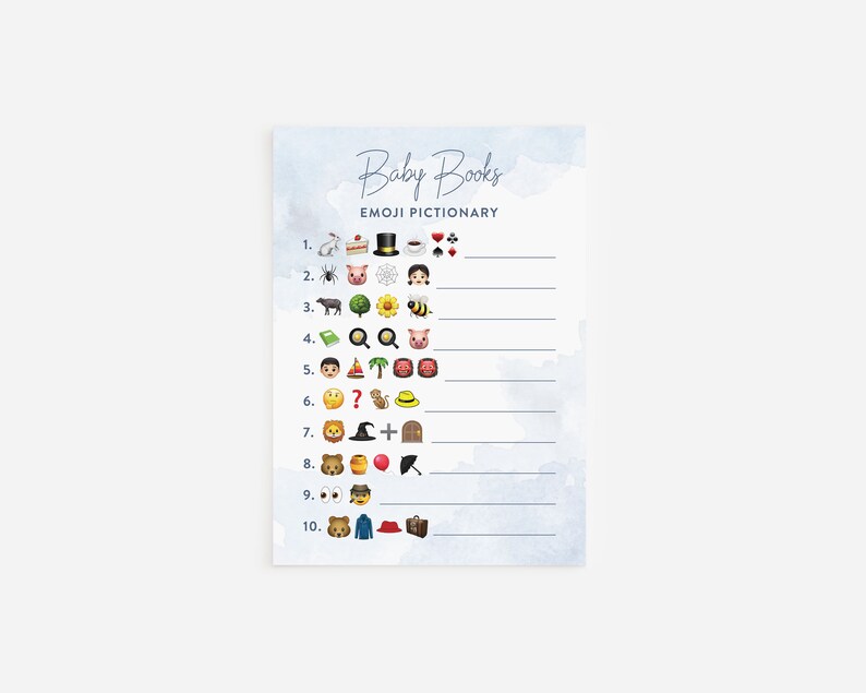 PRINTED Emoji Baby Books Game, Baby Shower Game Printed Cards 5x7 image 2