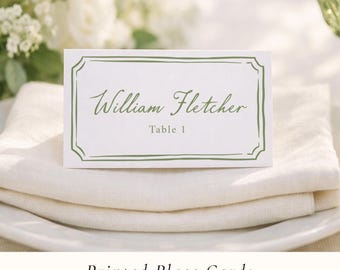 Printed Wedding Place Cards, Escort Cards | Colored Border, Folded or Flat Name Card | Guest Name, Meal Choice, Table Number Options
