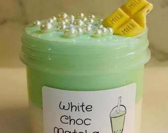 Slime brillante de chocolate blanco y matcha