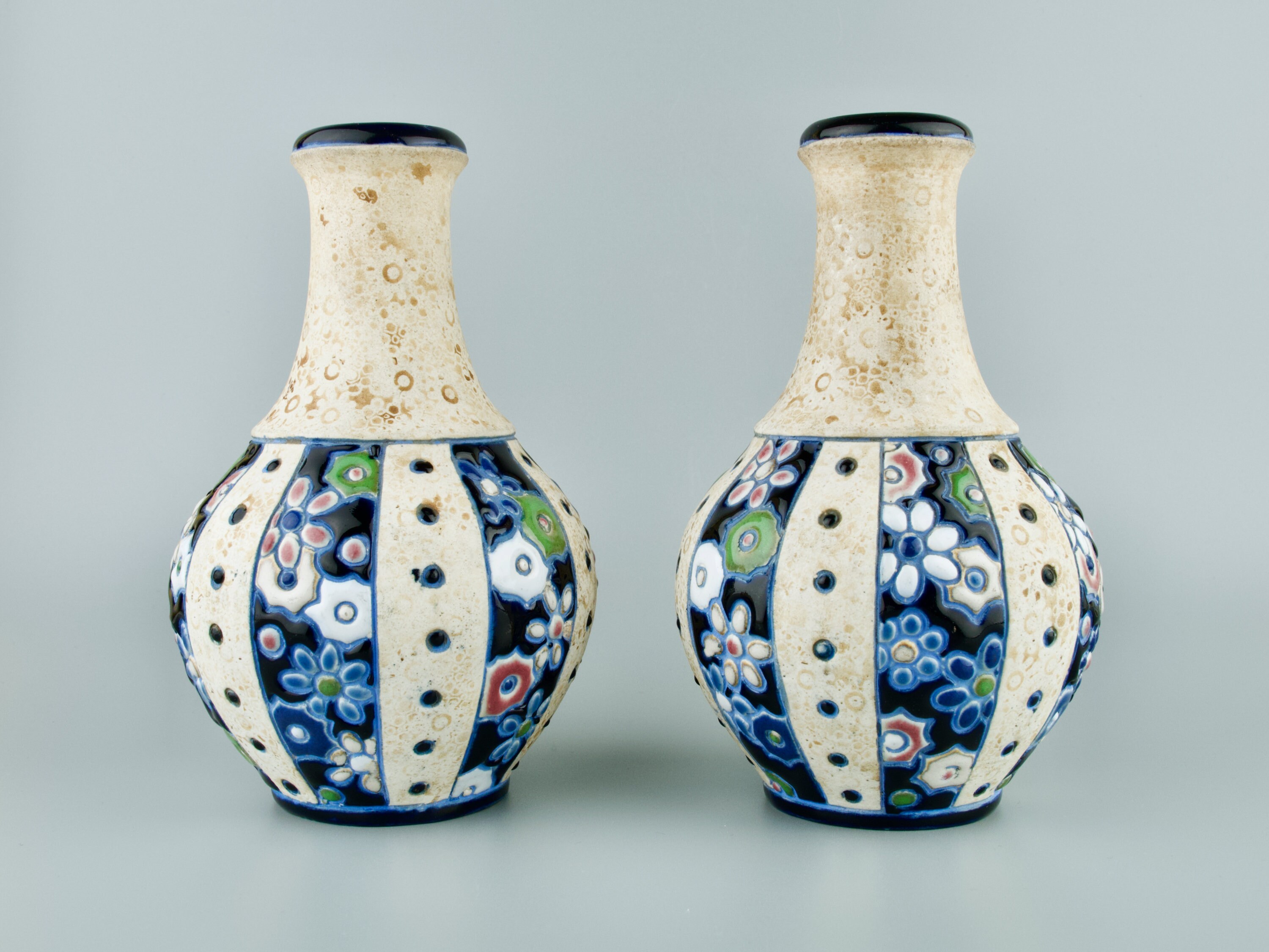 AMPHORA CZECHOSLOVAKIA POTTERY Vases Pair of Small Art Deco Enamel