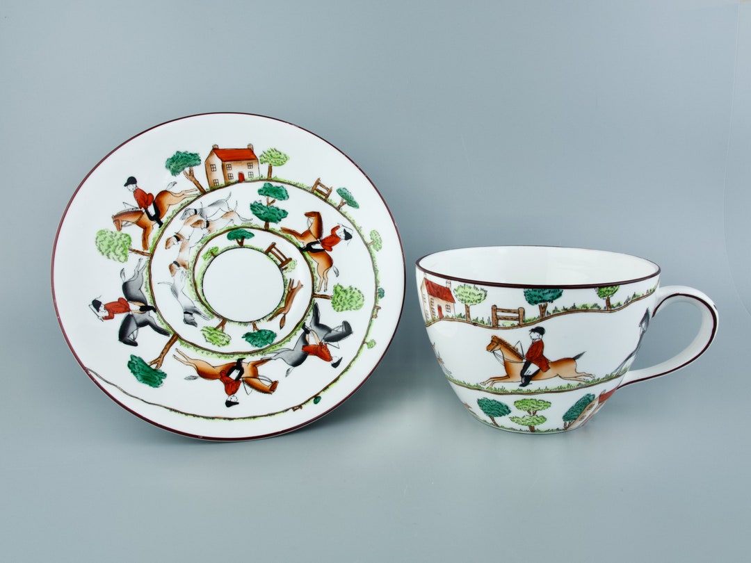 CROWN STAFFORDSHIRE Hunting Scene Cup and Saucer Horse and Etsy
