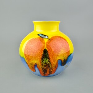 Jarrón vintage de cerámica Poole: diseño Matisse, esmalte vivo, jarrón de globo achaparrado