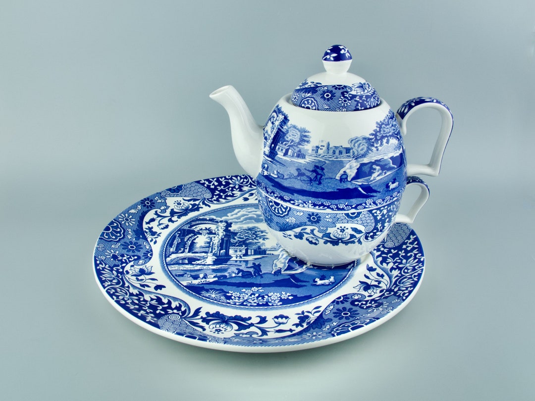 TEA FOR ONE Set Spode Blue Italian Blue Teapot Teacup and Serving Plate