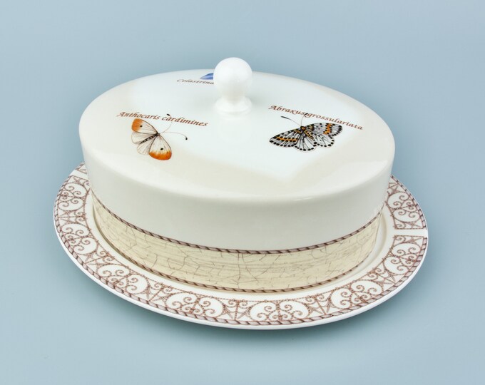WEDGWOOD SARAH'S GARDEN Butter Dish Vintage Oval Butterfly Butter Dish