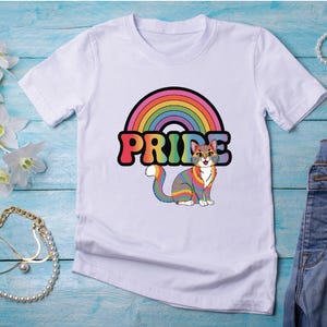Pride LGBTQ T-Shirt With Rainbow Cat, Lesbian Gay Queer Pride Month Shirt, Cute Animal Graphic Tee, Inclusive Love Wins Unisex classic tee