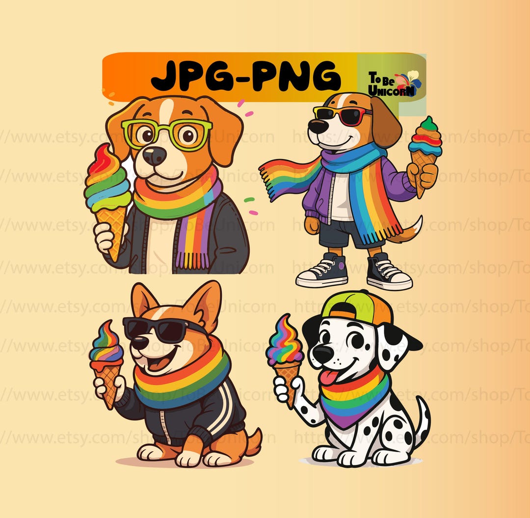 Rainbow Pride Dog Clipart Bundle | Cute LGBTQ Puppy PNG JPG | Kawaii ...