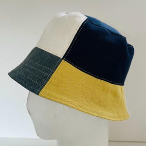 Reversible patchwork bucket hat, handmade, upcycled and unique