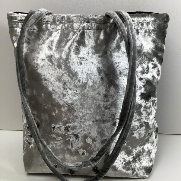 Grey and black velvet upcycled handmade tote bag