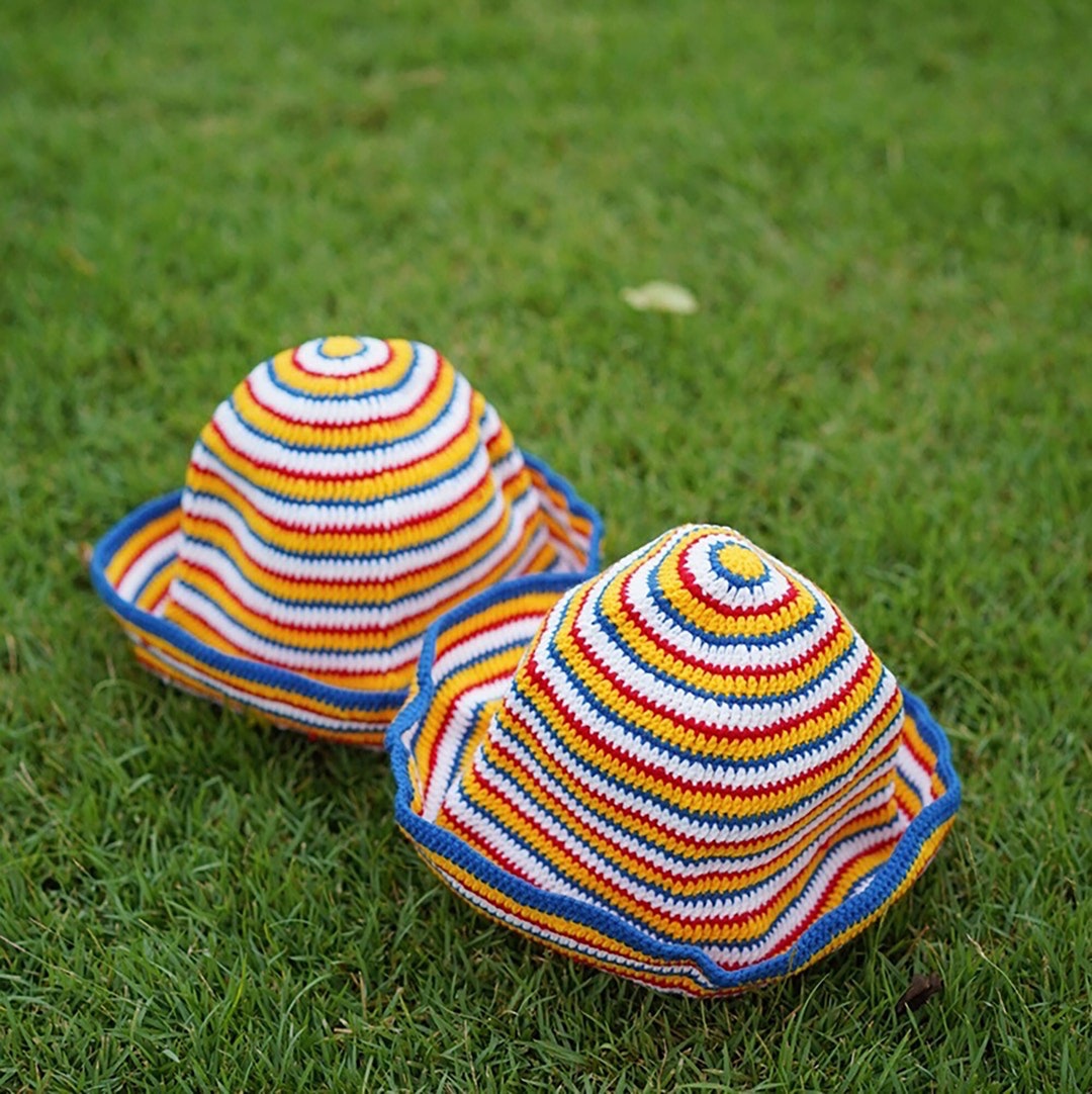 Stripes Yellow Bucket Hat 100 Handmade Etsy