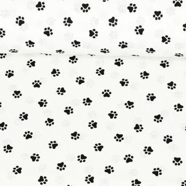 Dog Paw Fabric by the yard, Paw Print Fabric, Cat Fabric Animal Paw Quilt Fabric, Cotton black and white, kids cotton fabric