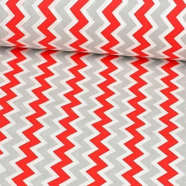 Red and grey zig zag fabric by the yard, zigzag red gray chevron cotton