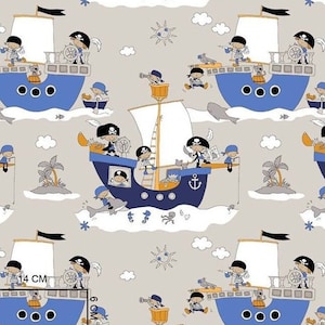 Pirates fabric by the yard, pirate ships kids cotton fabric, fabric for boys