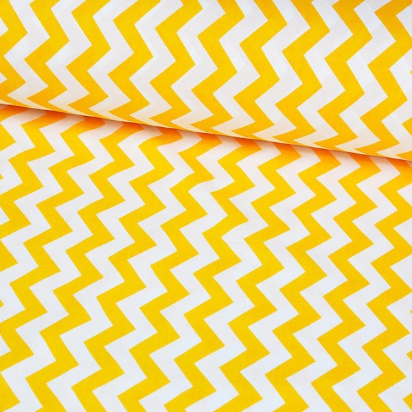 Algodón chevron amarillo cortado a medida, tela estampada en zig zag, algodón amarillo soleado en zigzag