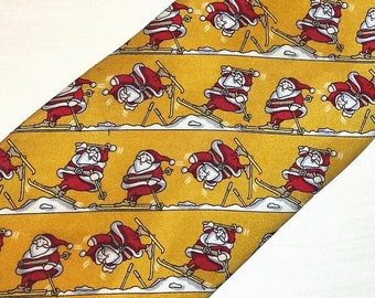 Christmas tie, Santa Claus print, pure silk tie, ski necktie, vintage clothing