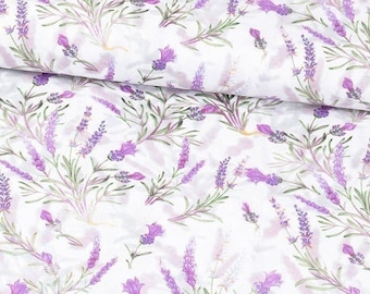 Lavender print on cotton fabric by the yard, floral print, purple flowers, bedding fabric