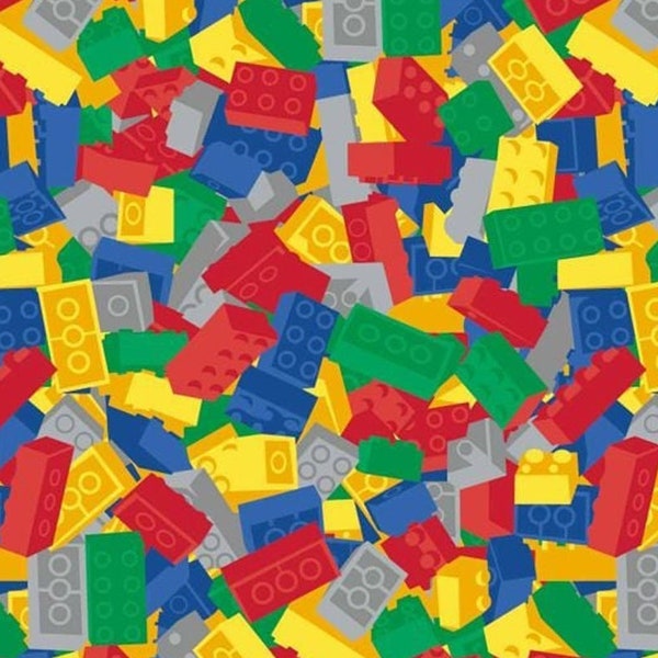 Building Blocks Fabric by the yard, Construction Toy Bricks cotton, Children's bricks fabric, fabric for him