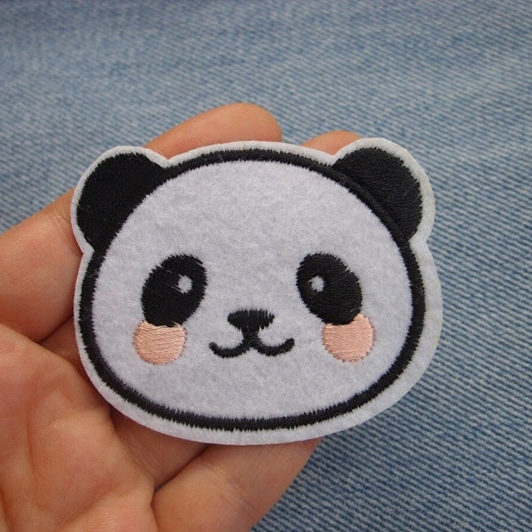 Panda Patch | Mini Kawaii Panda Bear Head Animal Iron-On Applique | Sewing DIY Novelty Badge | Girls Teen Backpack Lapel Jacket Accessory