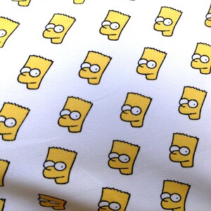 Le tissu Simpsons par mètre, imprimé Bart Simpson sur coton, tissu jaune et blanc