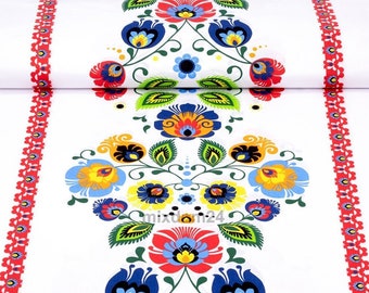 Polish folklore fabric by the yard, Made in Poland folk art Fabric, slavic fabric, ethnic cotton