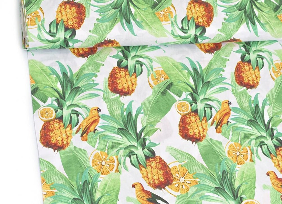 Parrots and Pineapples Fabric by the Yard, Parrots in Jungle Cotton