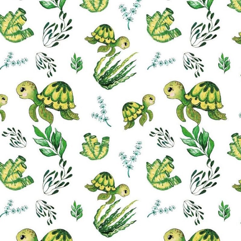 Cotton Fabric Sea Turtles Fabric Green Fabric Baby Fabric Etsy