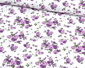 Small Purple Roses fabric by the yard, pink floral kids cotton fabric, boho print fabric
