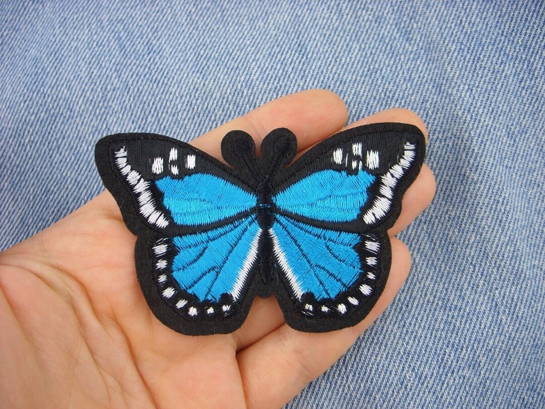Blue Butterfly Patches for Jackets, Blue Morpho Butterfly Iron on Patch